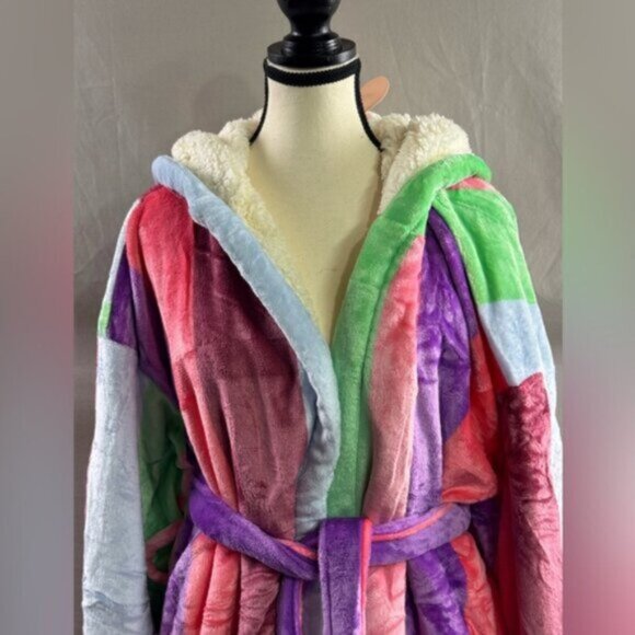 The Oodie Sherpa Robe Multi Stripe NWT - Picture 7 of 12